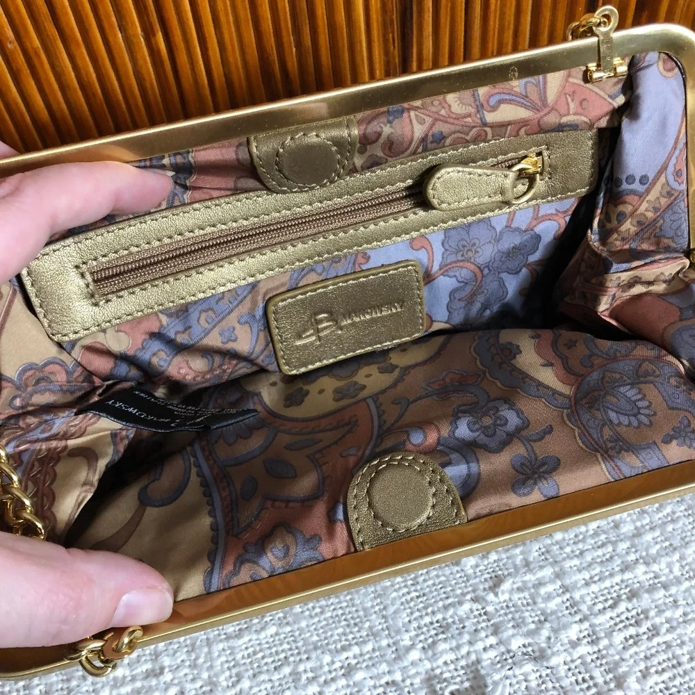 B. Makowsky Gold‎ Tone Leather Clutch/Shoulder Bag